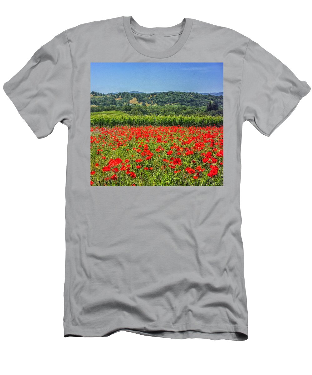 California T-Shirt featuring the photograph Poppy vineyards by Sylvia J Zarco