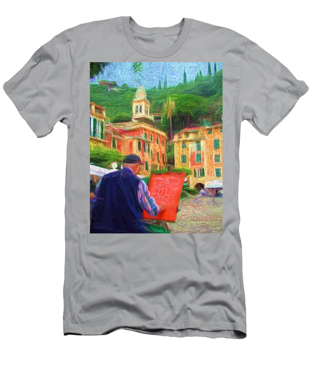 Painting T-Shirt featuring the painting Portofino Through the Eyes of an Artist by Mitchell R Grosky