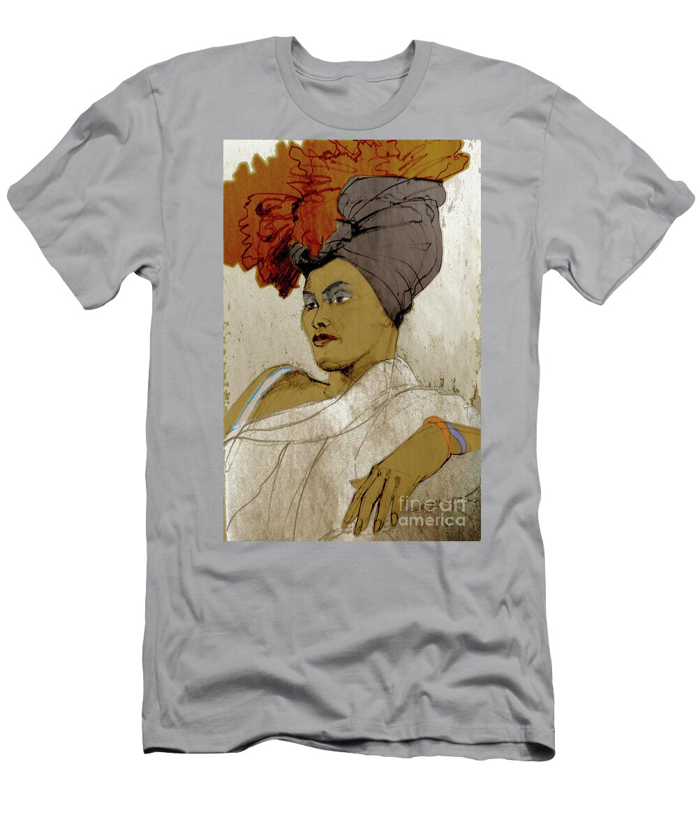 Greta T-Shirt featuring the mixed media Portrait of a Caribbean Beauty by Greta Corens