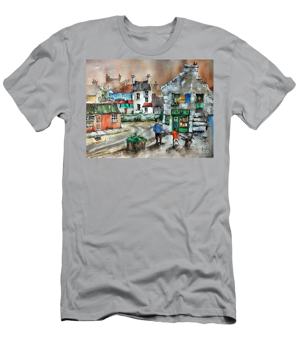 Val Byrne T-Shirt featuring the painting Post Office Mural in Ennistymon Clare by Val Byrne