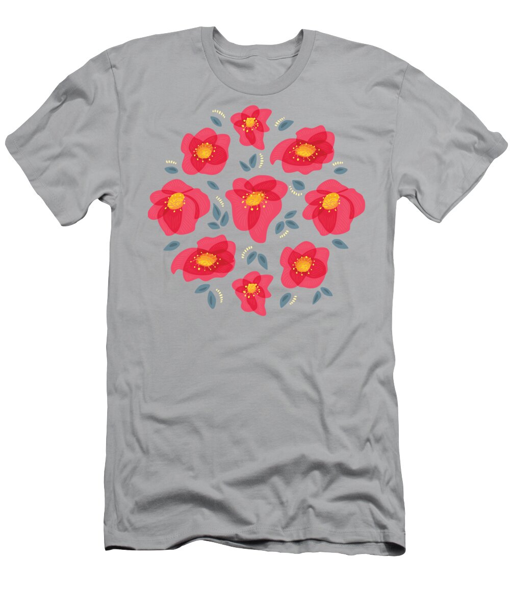 Abstract Flowers T-Shirt featuring the digital art Pretty Flowers With Bright Pink Petals On Blue by Boriana Giormova