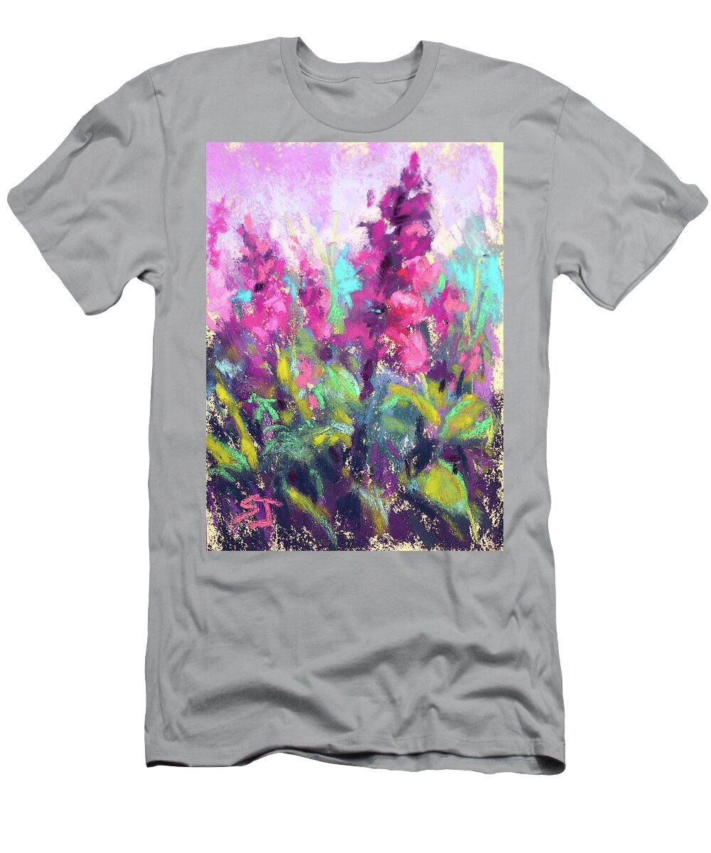 Pink Snapdragons T-Shirt featuring the painting Pretty in Pink by Susan Jenkins
