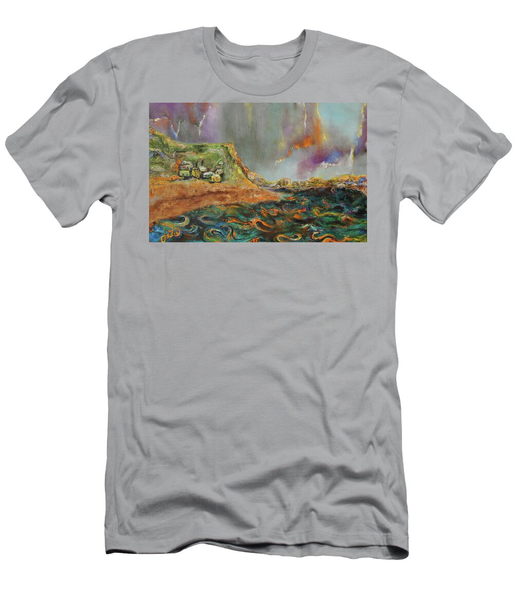 Seascape T-Shirt featuring the painting Protected by Anitra Handley-Boyt