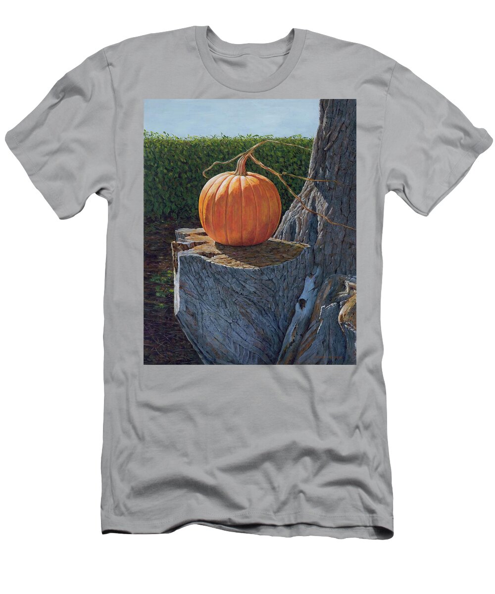 Pumpkins T-Shirt featuring the painting Pumpkin on a dead willow by Tyler Ryder