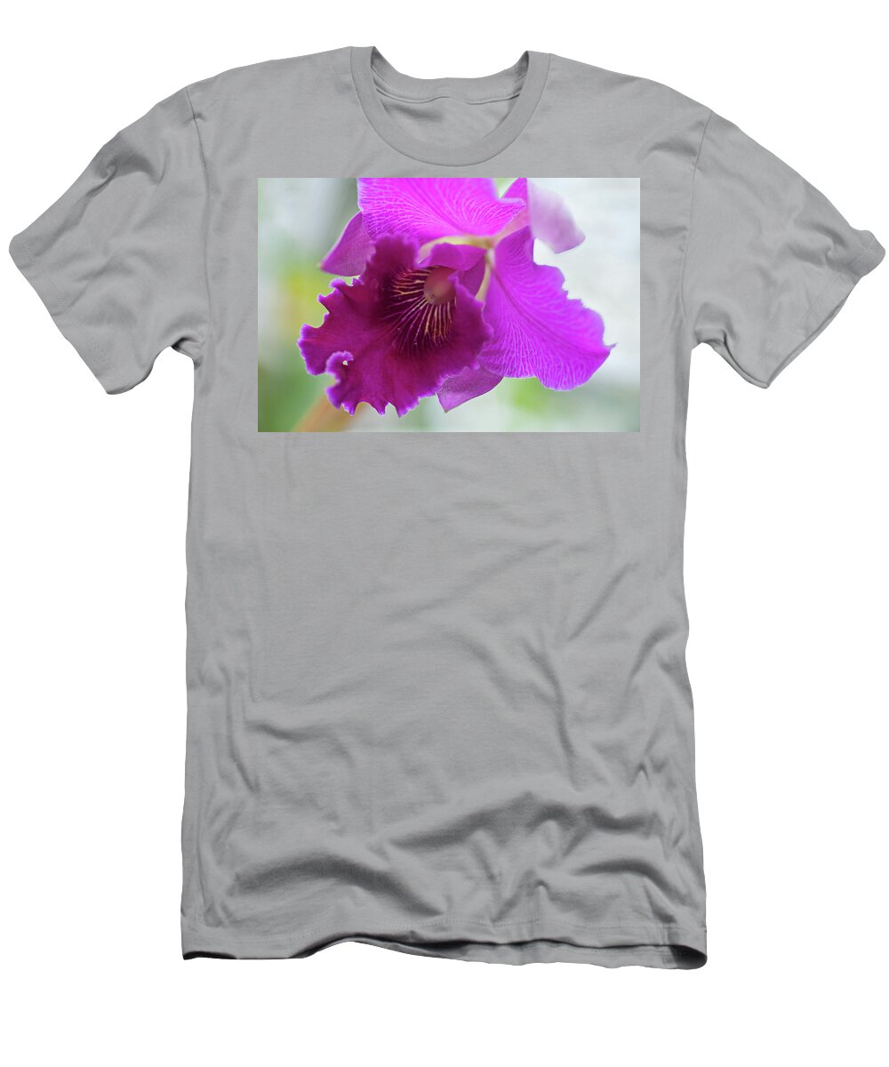 Jenny Rainbow Fine Art Photography T-Shirt featuring the photograph Purple Cattleya Orchid Macro by Jenny Rainbow