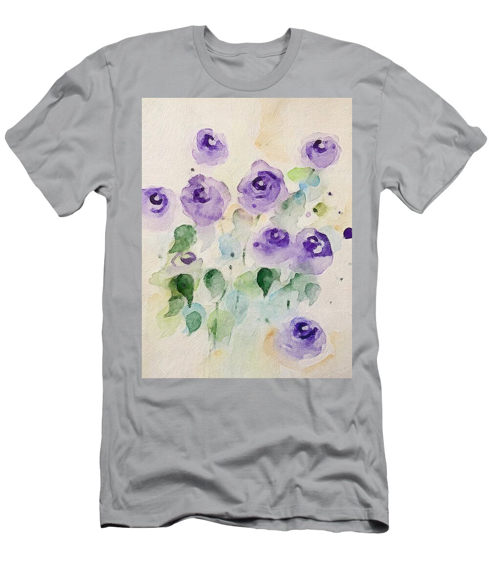 Purple Flowers T-Shirt featuring the mixed media Purple Flowers Art by Britta Zehm