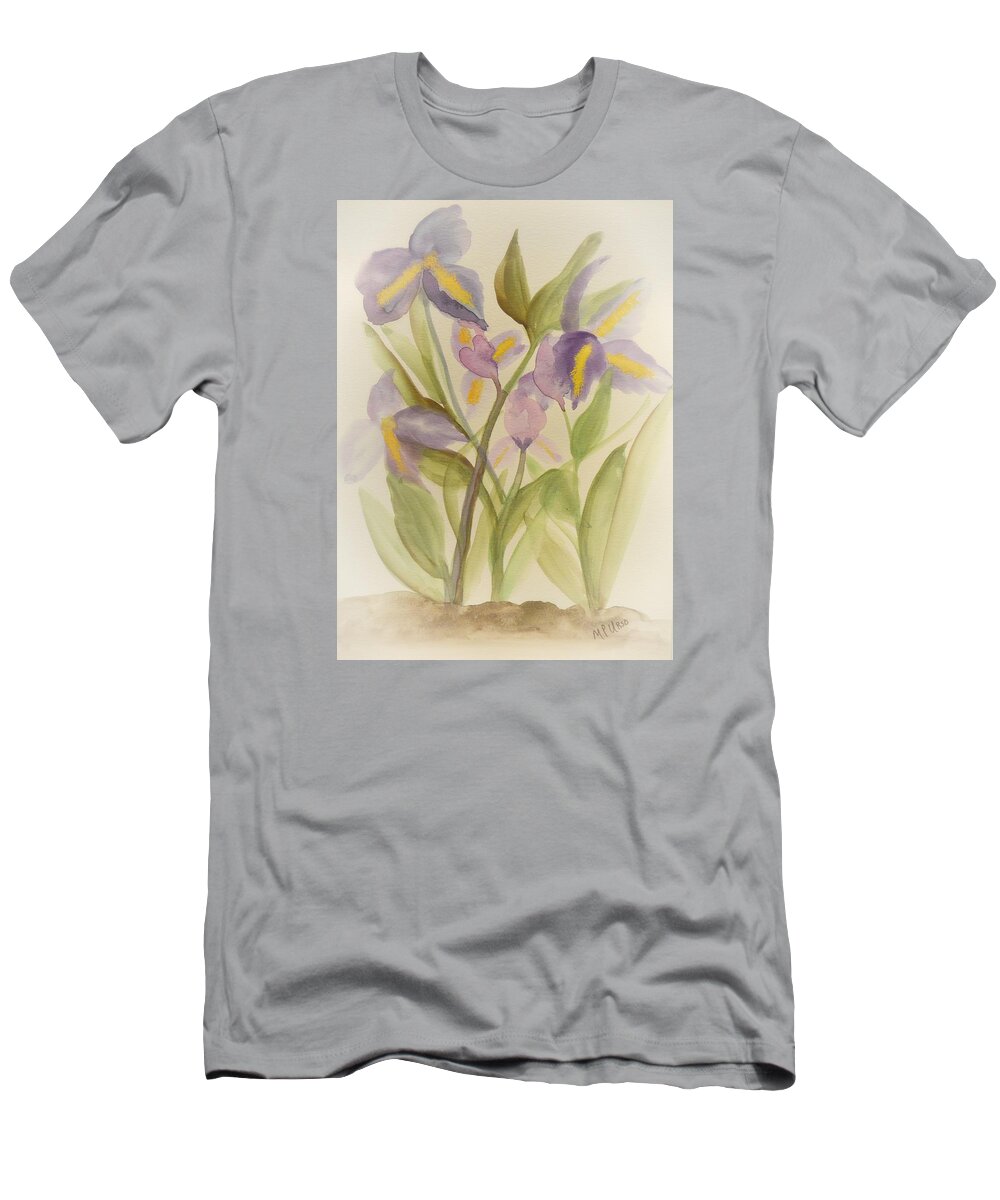 Purple Iris Watercolor T-Shirt featuring the painting Purple Iris Watercolor by Maria Urso