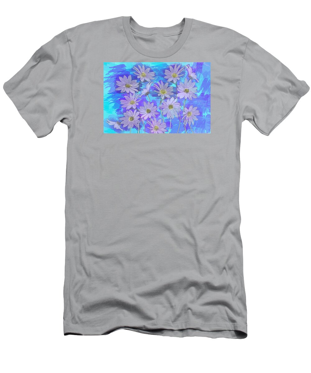 Flowers T-Shirt featuring the mixed media Purple Teal Daisy Watercolor by Patti Deters