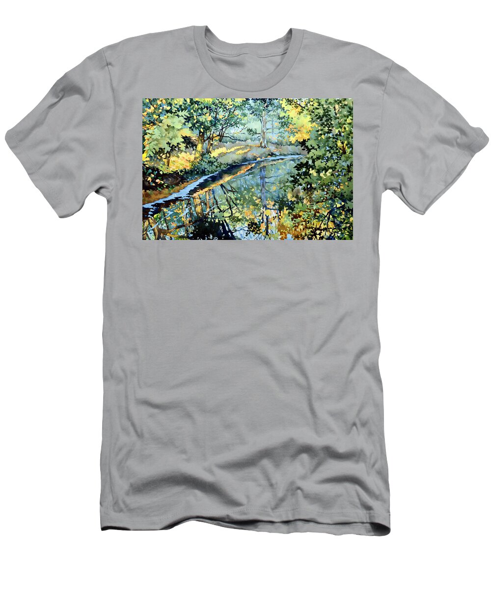 Nature T-Shirt featuring the painting Quiet Stream near Milk House by Mick Williams