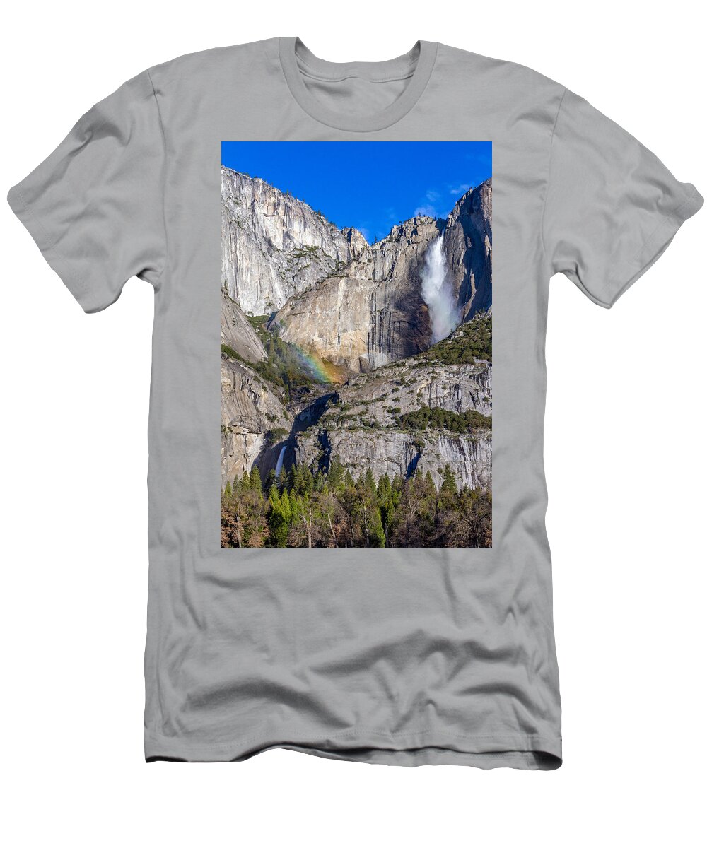 Waterfall T-Shirt featuring the photograph Rainbow Mist at Yosemite Falls by Bill Gallagher