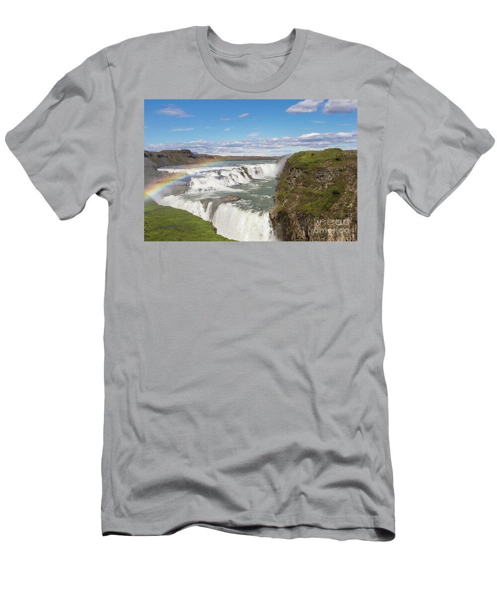 Gullfoss T-Shirt featuring the photograph Rainbow over the Gullfoss waterfall in Iceland by Didier Marti