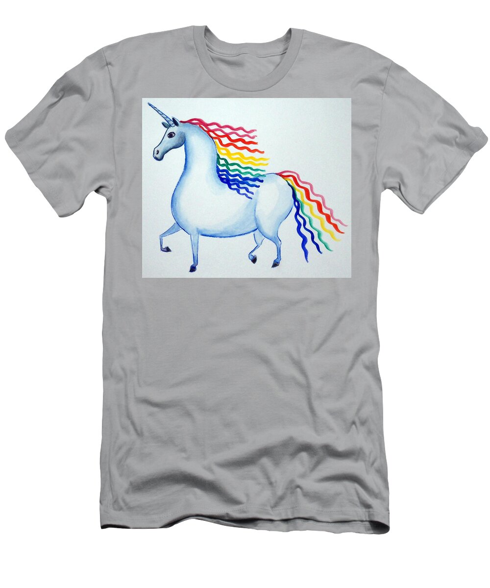 Unicorn T-Shirt featuring the painting Rainbow Unicorn by Debbie Criswell