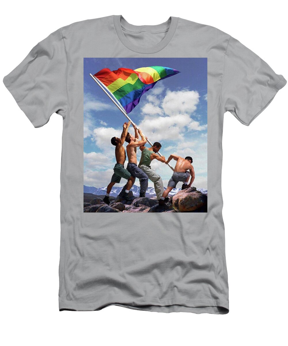 Troy Caperton T-Shirt featuring the painting Raising the Rainbow Flag by Troy Caperton