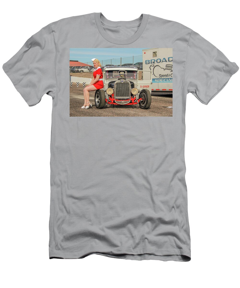 Pinup T-Shirt featuring the photograph Ratrod pinup by Darrell Foster