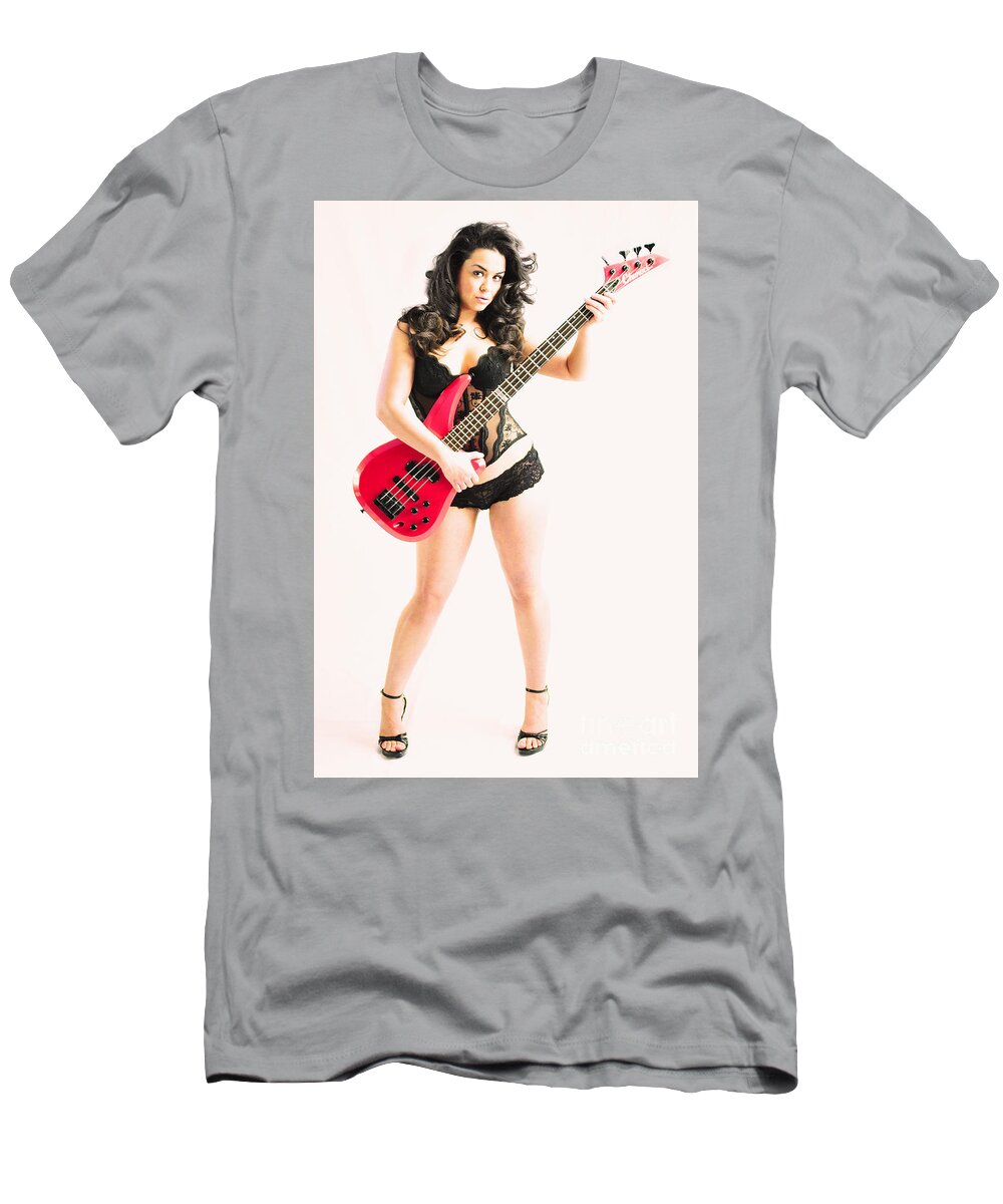 Red T-Shirt featuring the photograph Red bass guitar by Robert WK Clark