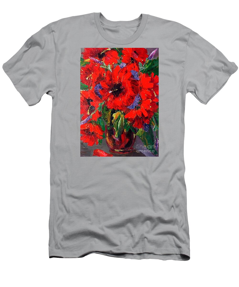 Red T-Shirt featuring the painting Red Floral by Beverly Boulet
