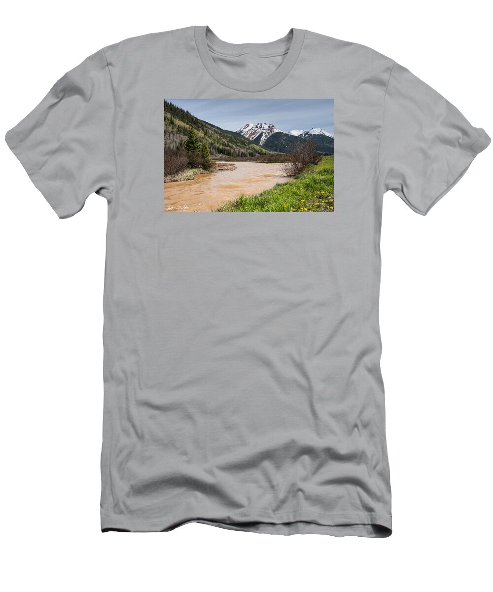 Beauty In Nature T-Shirt featuring the photograph Red Mountain and Red Mountain Creek by Jeff Goulden
