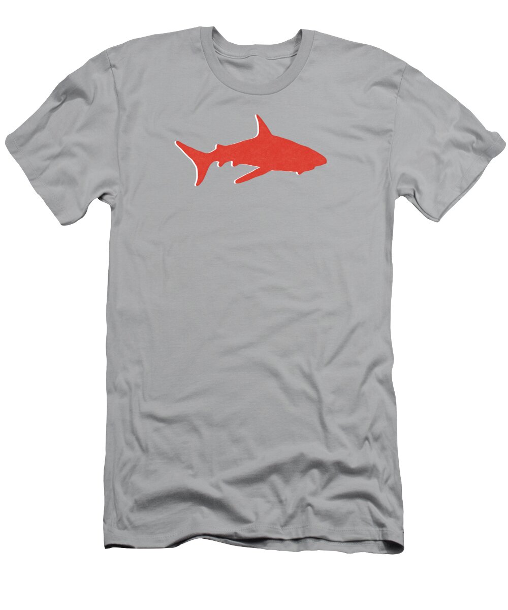 Shark T-Shirt featuring the mixed media Red Shark by Linda Woods