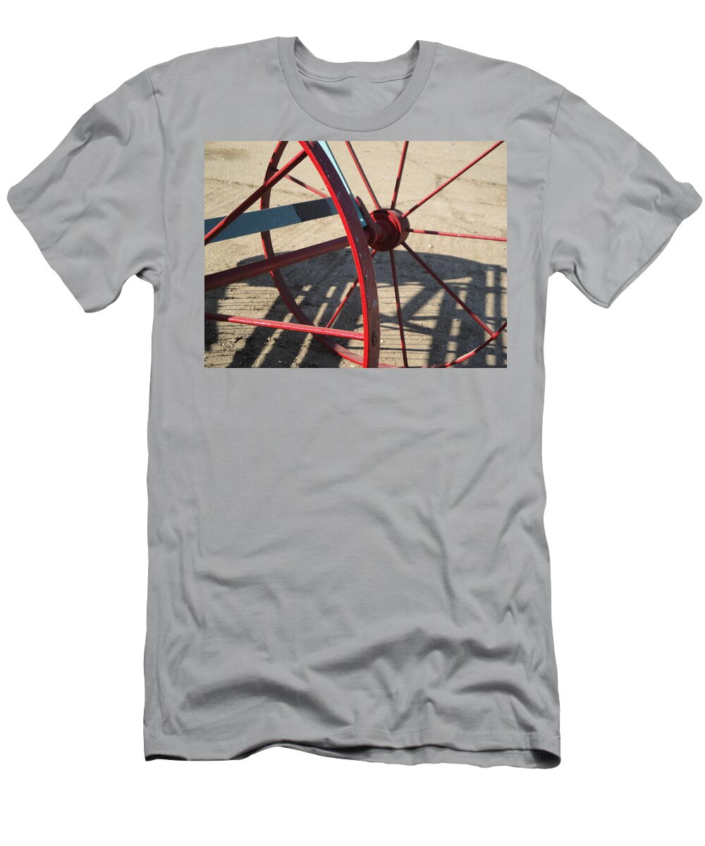 Wheel T-Shirt featuring the photograph Red Waggon wheel by Susan Baker