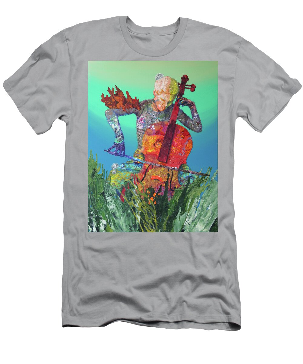 Cellist T-Shirt featuring the painting Reef Music - Cellist by Marguerite Chadwick-Juner