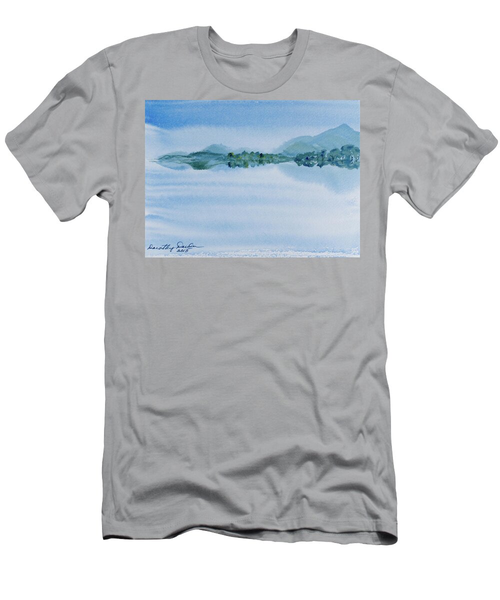 Australia T-Shirt featuring the painting Reflection of Mt Rugby in Bathurst Harbour by Dorothy Darden