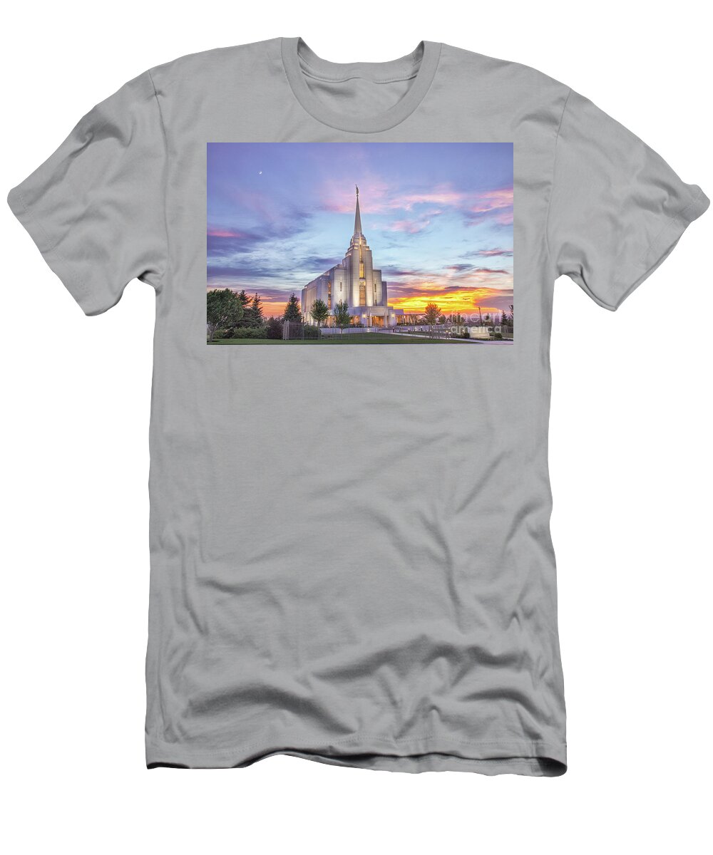 Cathedral T-Shirt featuring the photograph Rexburg Idaho Temple Summer Sunset by Bret Barton