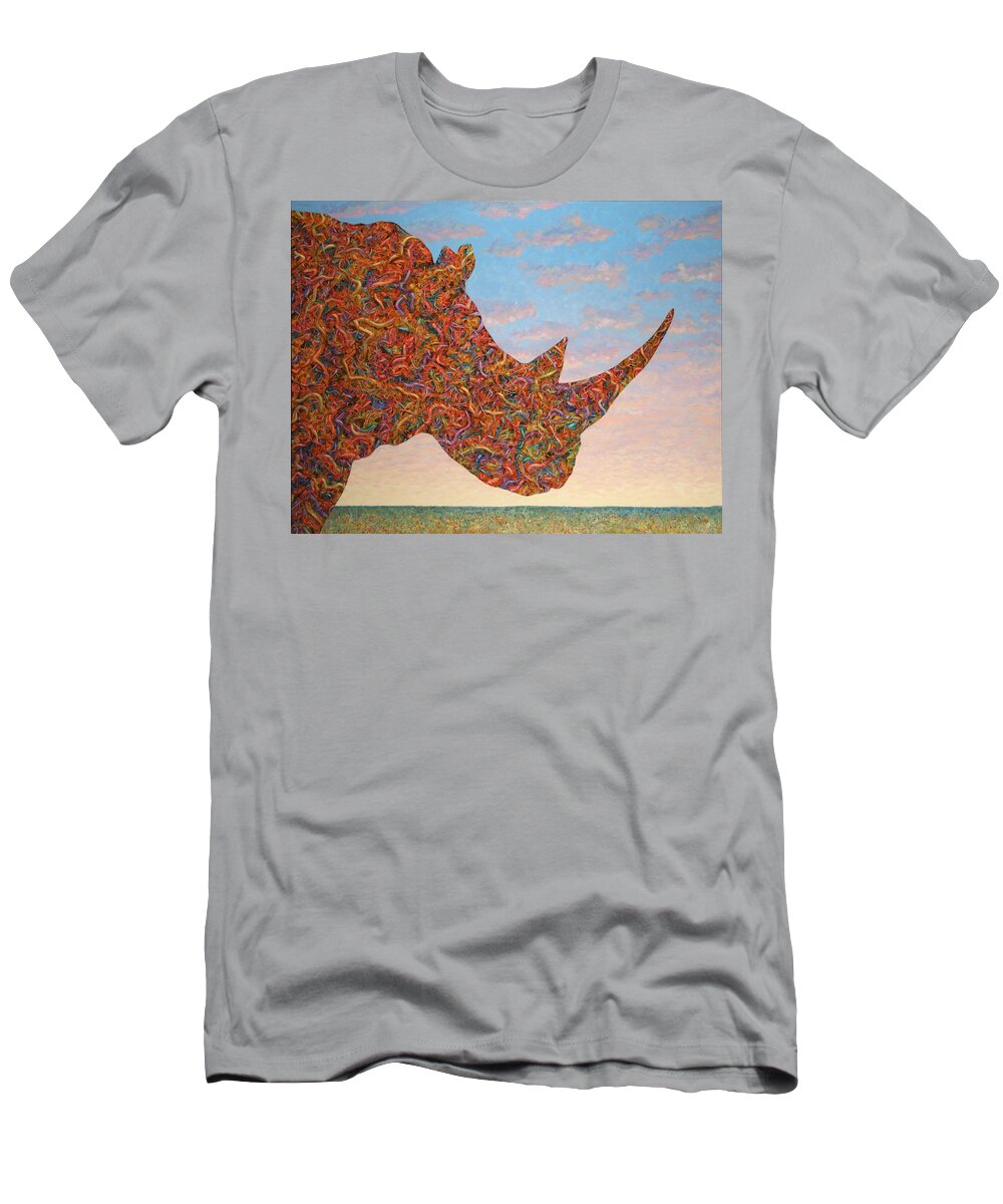 Rhino T-Shirt featuring the painting Rhino-shape by James W Johnson