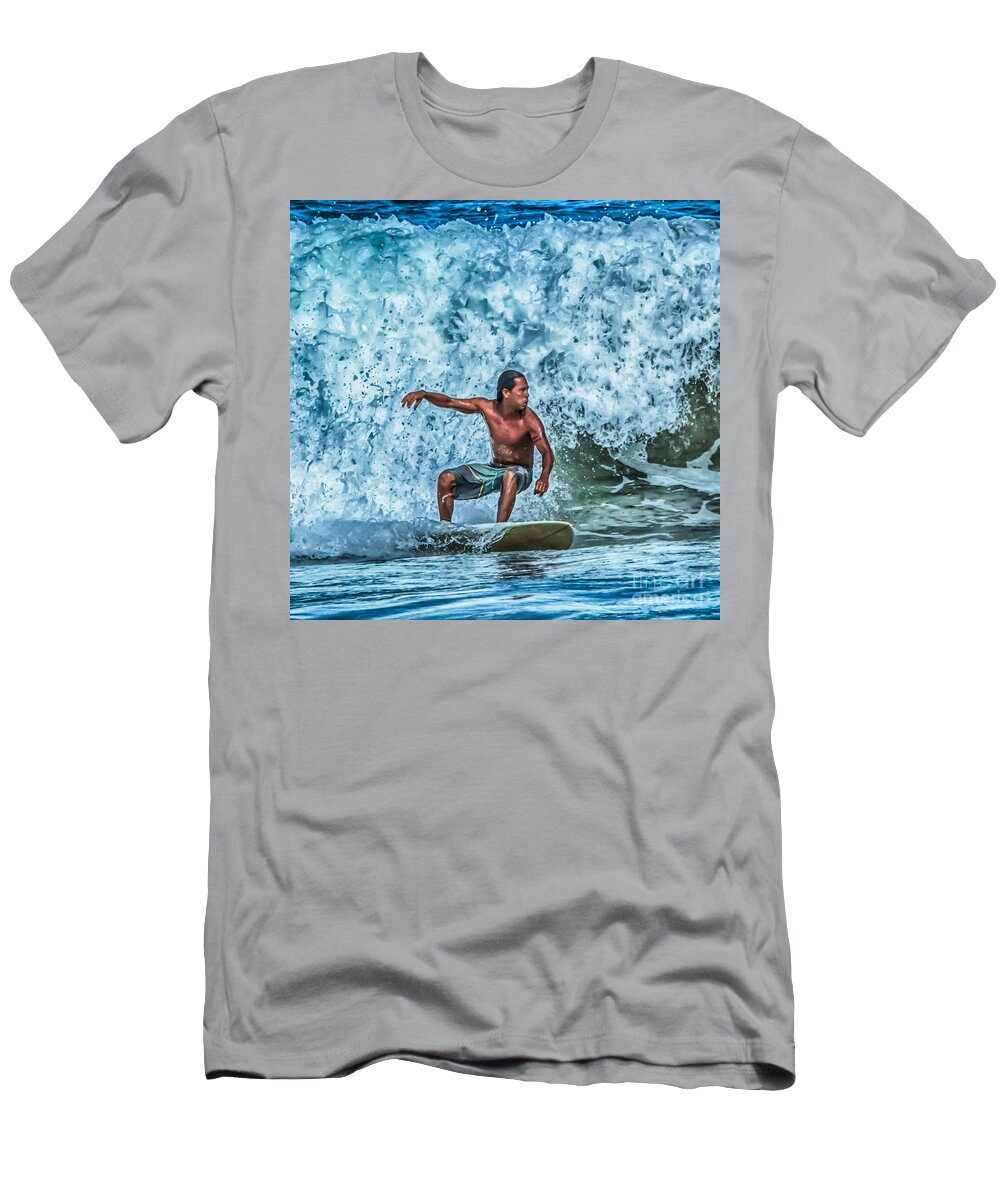 Beach T-Shirt featuring the photograph Riding The Wave Out by Eye Olating Images