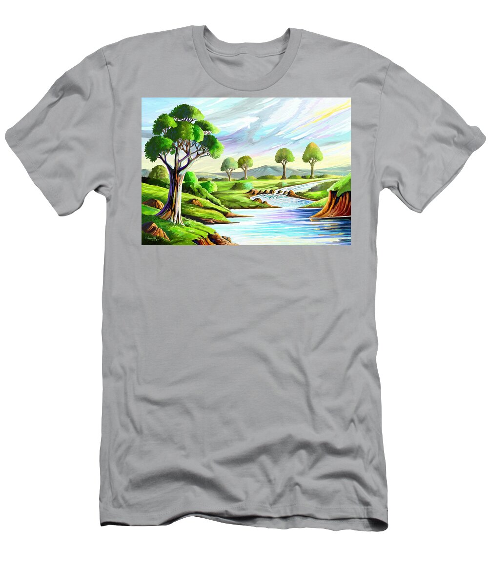 Landscape T-Shirt featuring the painting River and Trees by Anthony Mwangi