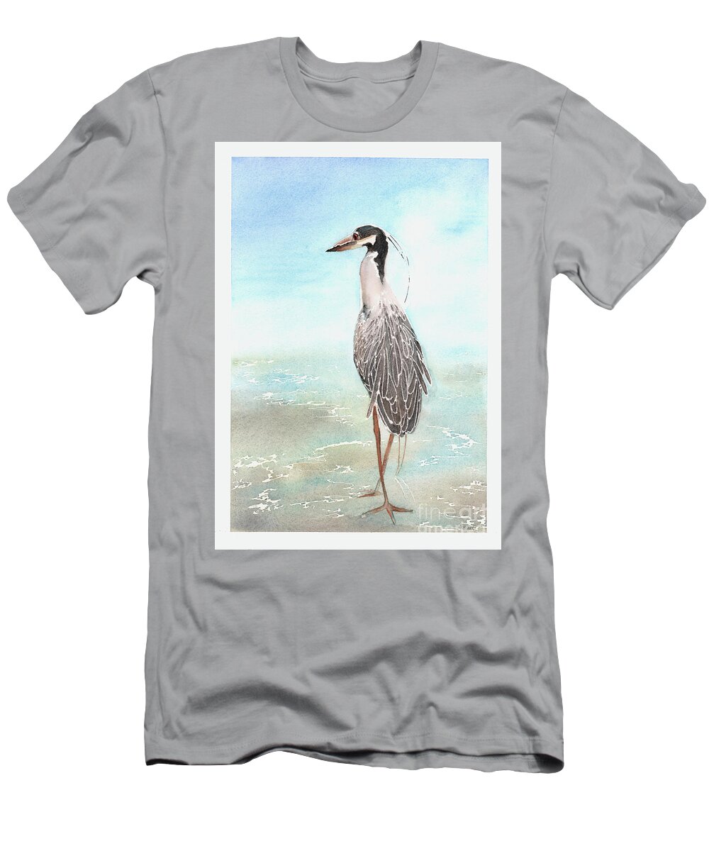Heron T-Shirt featuring the painting River heron by Hilda Wagner