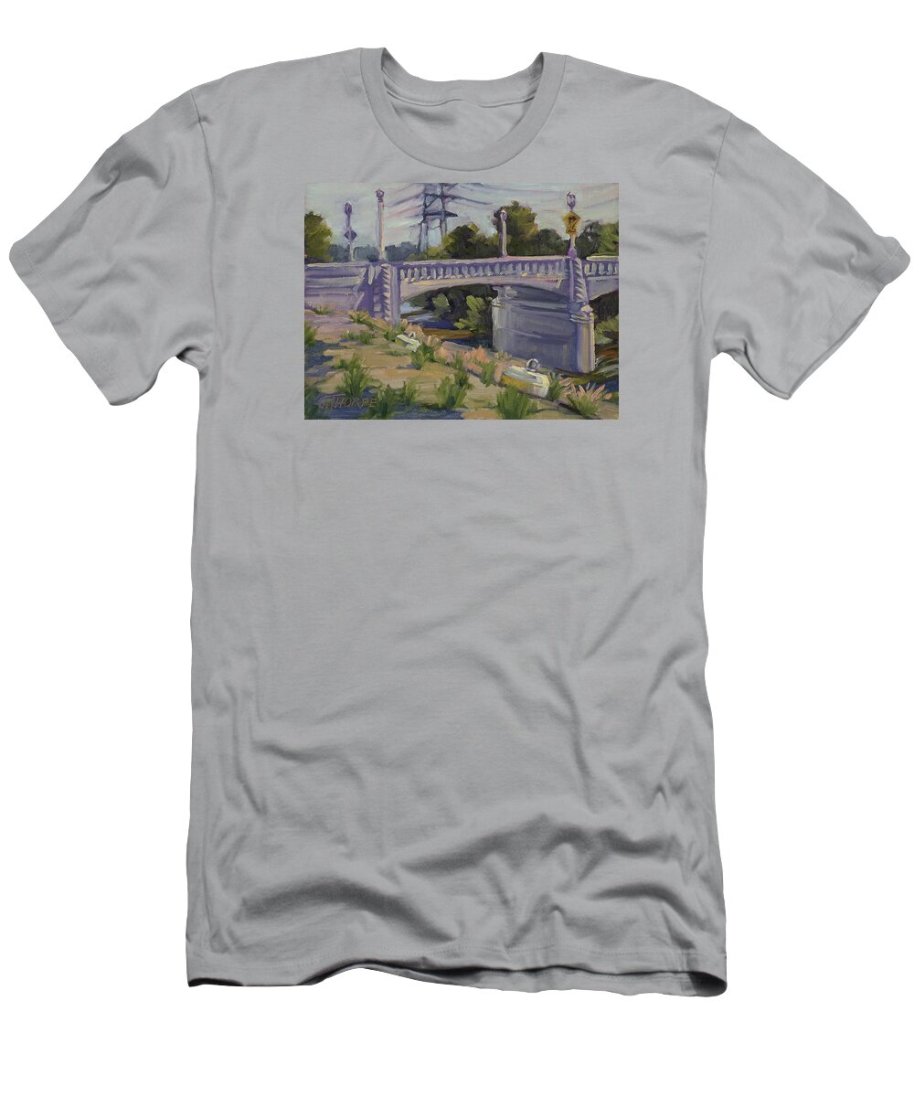 Bridge T-Shirt featuring the painting Riverside Drive Bridge by Jane Thorpe