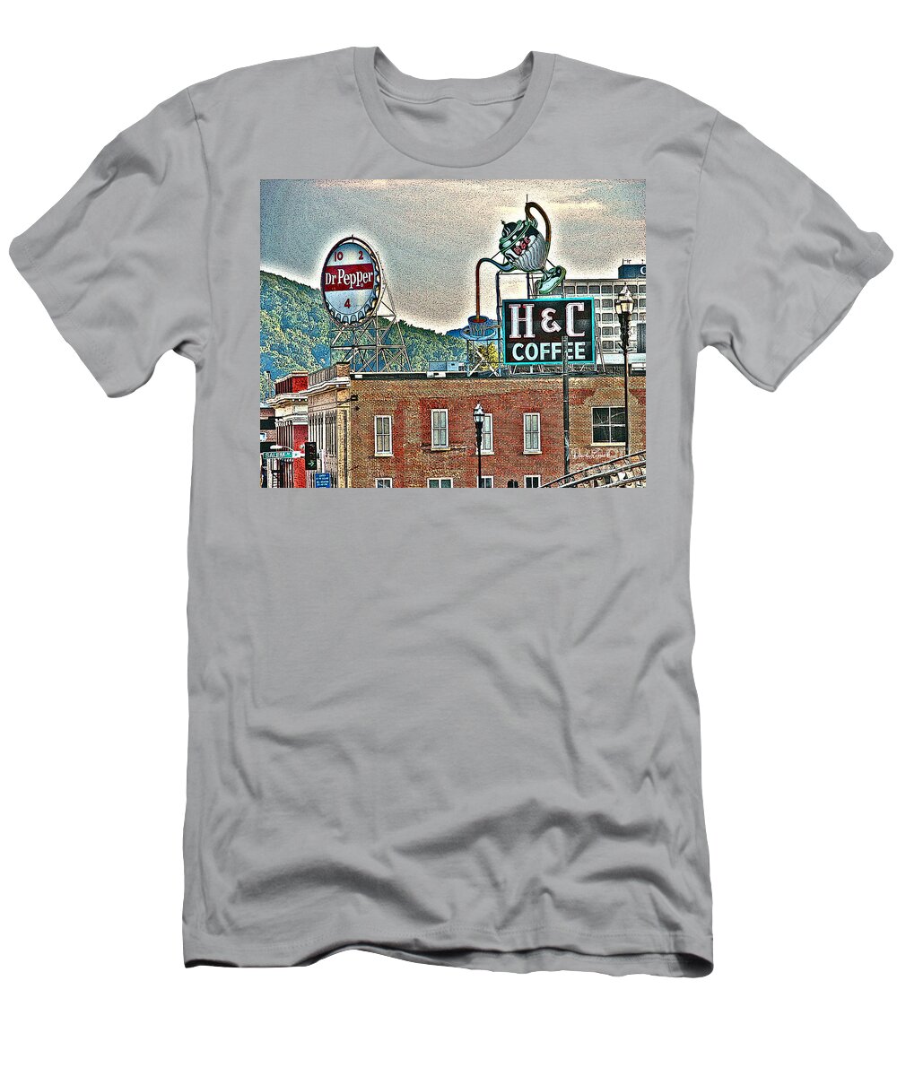 Roanoke Va Virginia T-Shirt featuring the photograph Roanoke VA Virginia - Dr Pepper and H C Coffee Vintage Signs by Dave Lynch