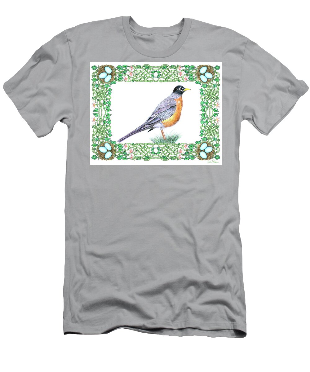 Lise Winne T-Shirt featuring the drawing Robin in Spring by Lise Winne