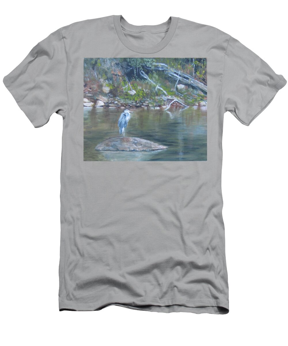 Blue Heron T-Shirt featuring the painting Rock Star by Paula Pagliughi