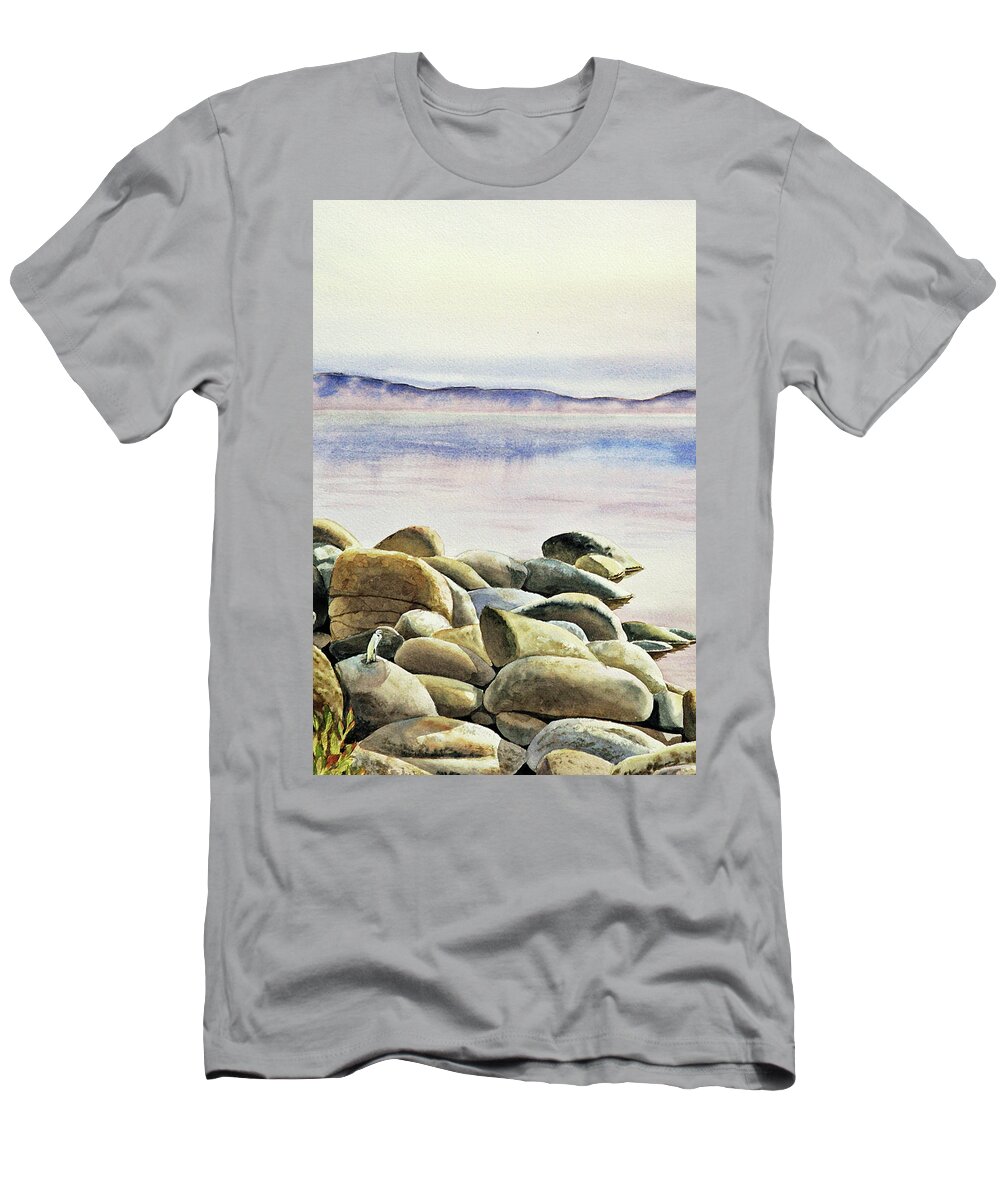 Rocks T-Shirt featuring the painting Rocks Water Reflections by Irina Sztukowski