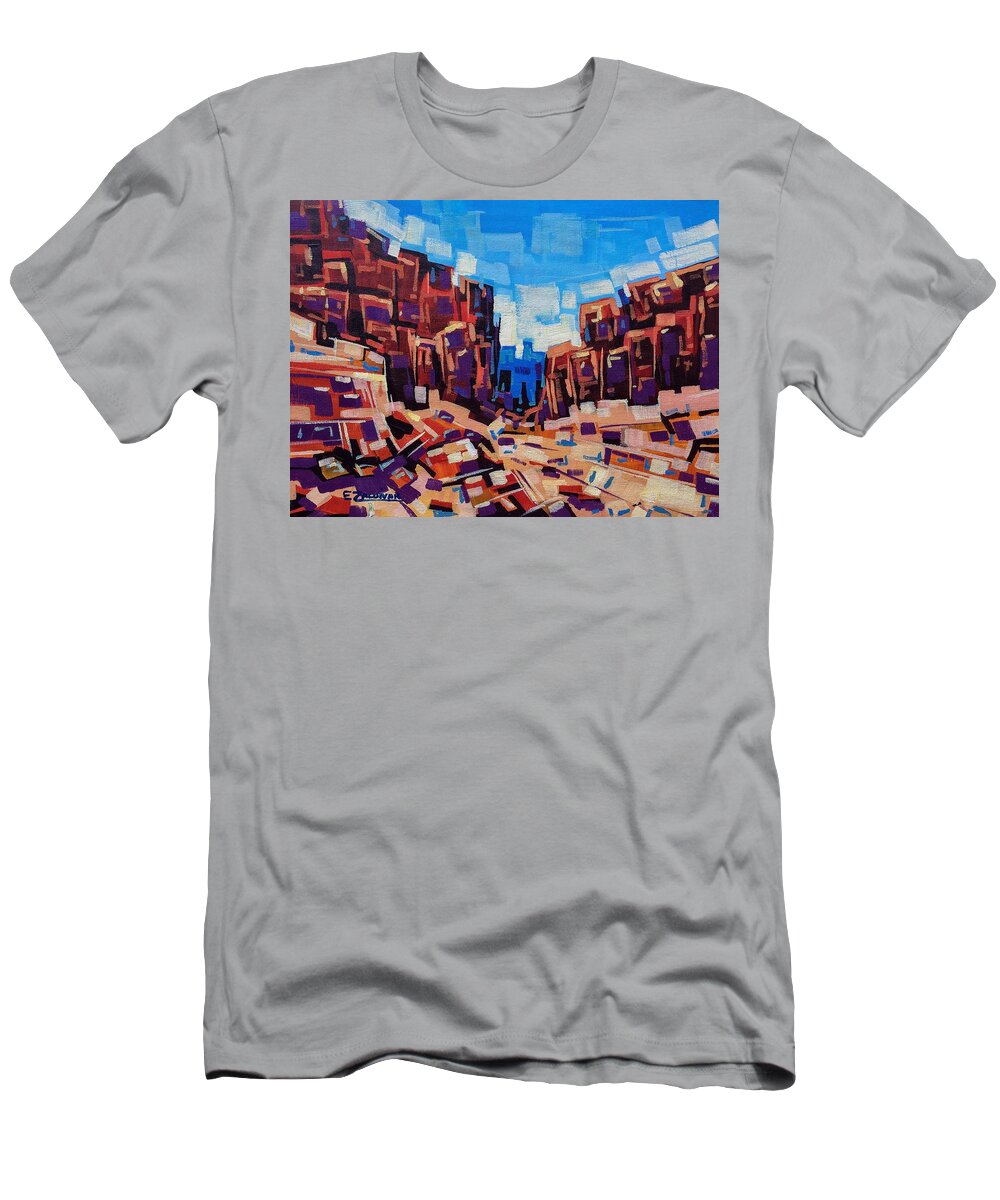 Western Landscape T-Shirt featuring the painting Rocky road by Enrique Zaldivar