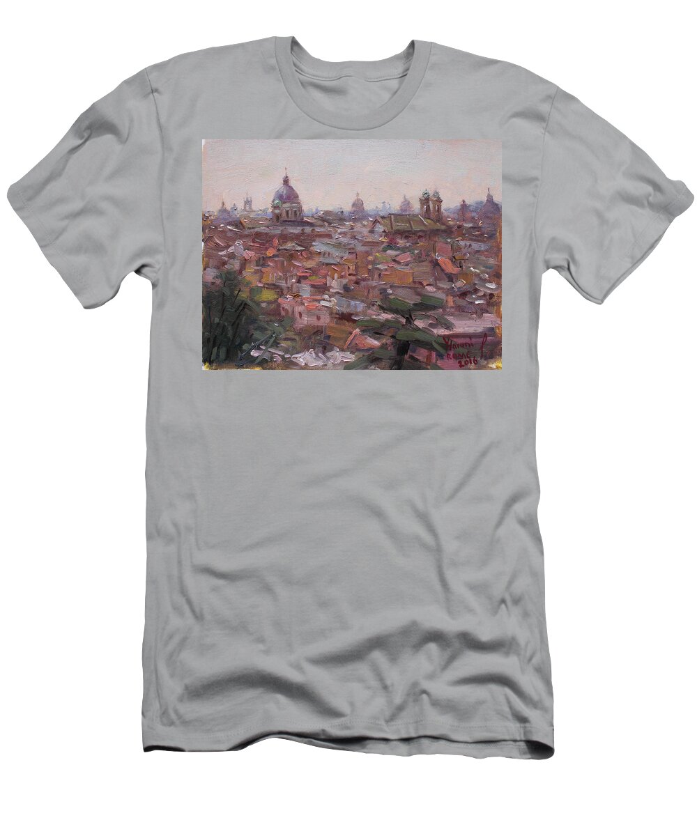 Rome T-Shirt featuring the painting Rome da Pincio by Ylli Haruni