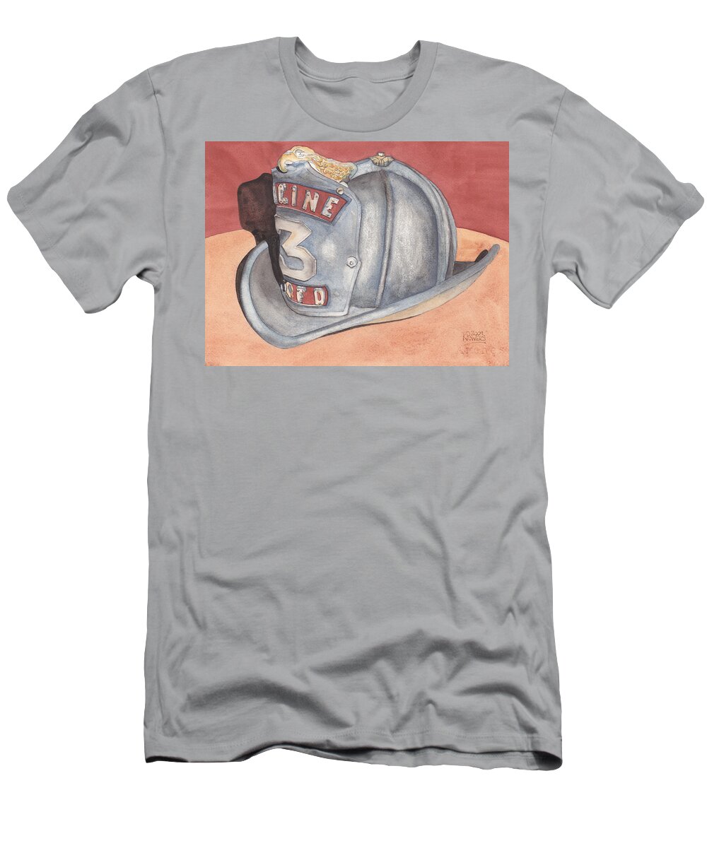 Fire T-Shirt featuring the painting Rondo's Fire Helmet by Ken Powers