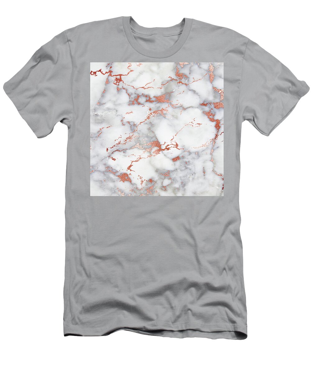 Rose Gold T-Shirt featuring the digital art Rose Gold Marble 3 by Suzanne Carter