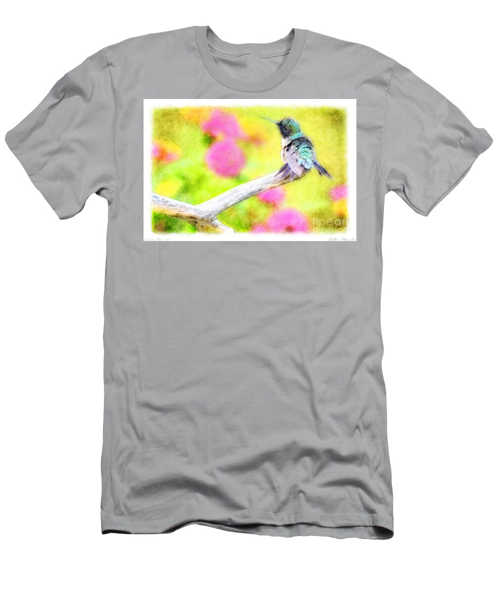 Nature T-Shirt featuring the photograph Ruffled Hummingbird - Digital Paint 3 by Debbie Portwood