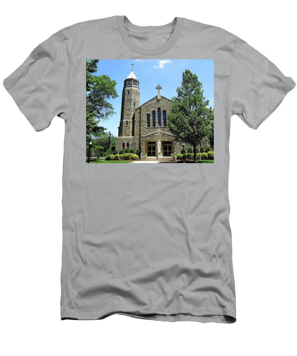 Catholic Church T-Shirt featuring the photograph Sacred Heart Catholic Church in Riverton New Jersey by Linda Stern