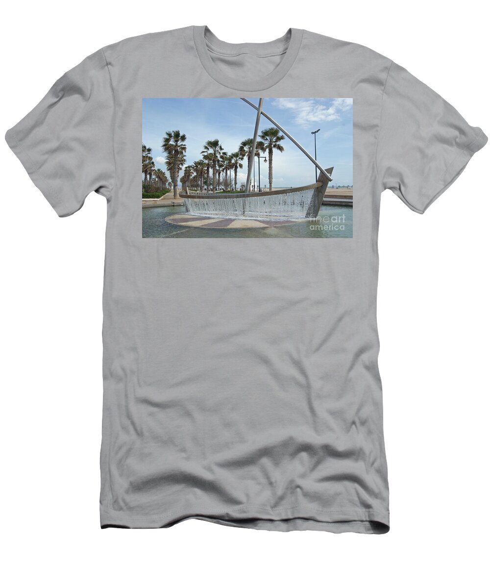 Sail T-Shirt featuring the photograph Sail Boat Fountain in Valencia by David Birchall