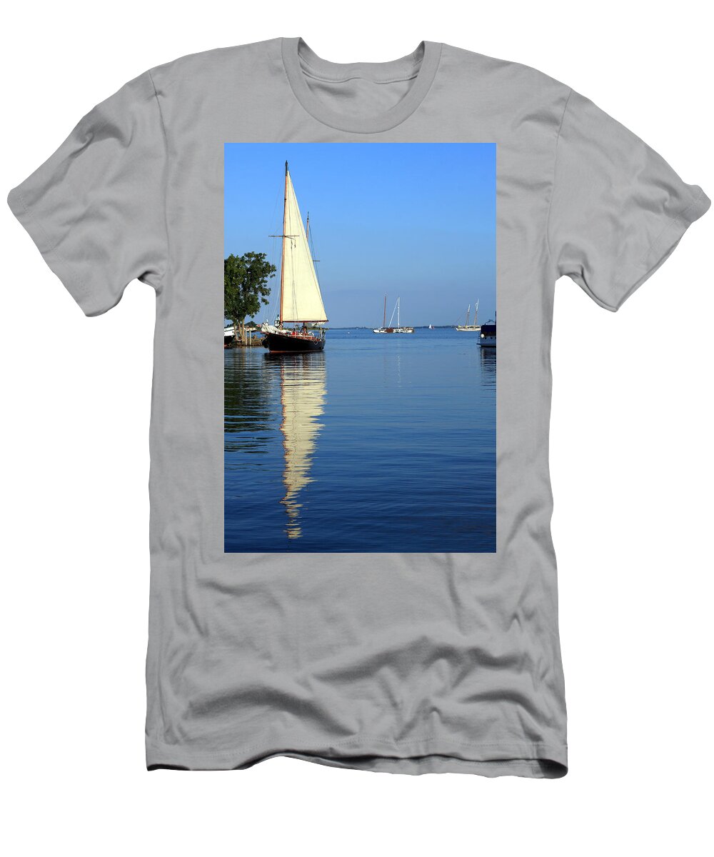 Boat T-Shirt featuring the photograph Sailboat Reflections by Aidan Moran