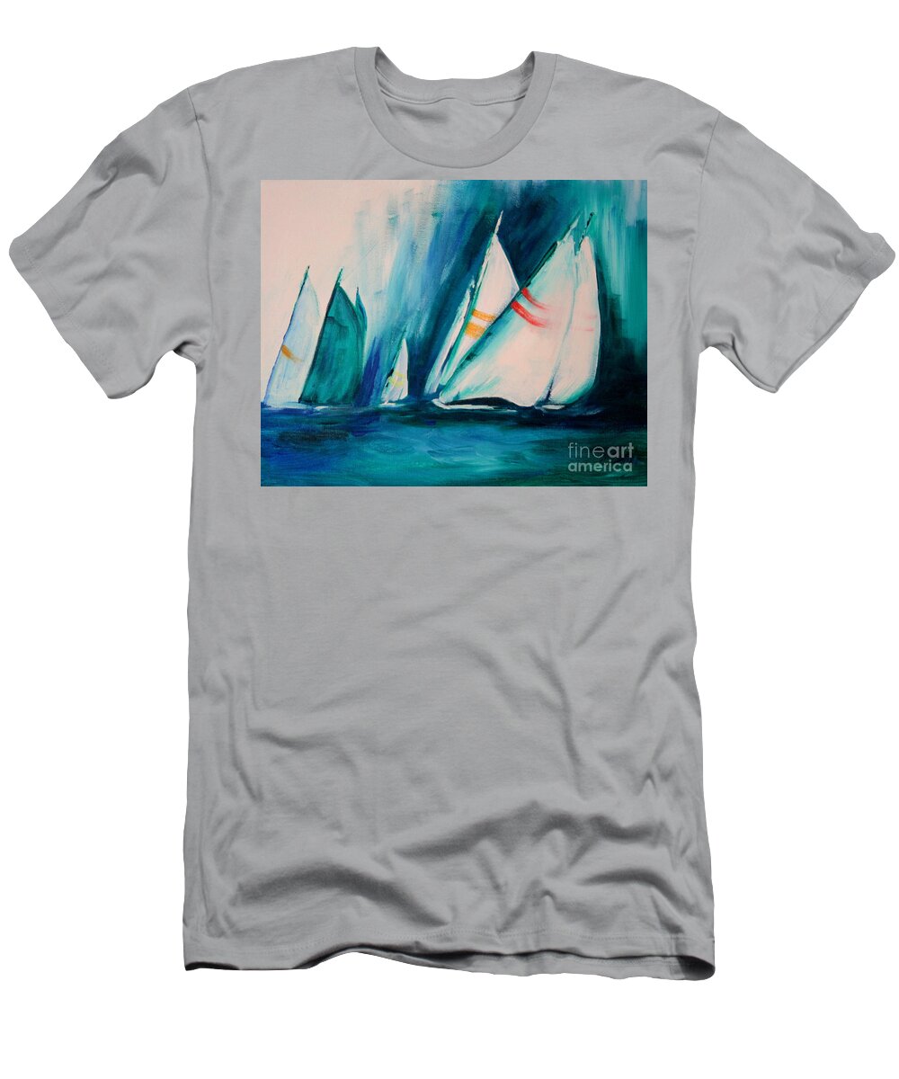 Sailboats And Abstract 2 T-Shirt featuring the painting Sailboat studies by Julie Lueders 