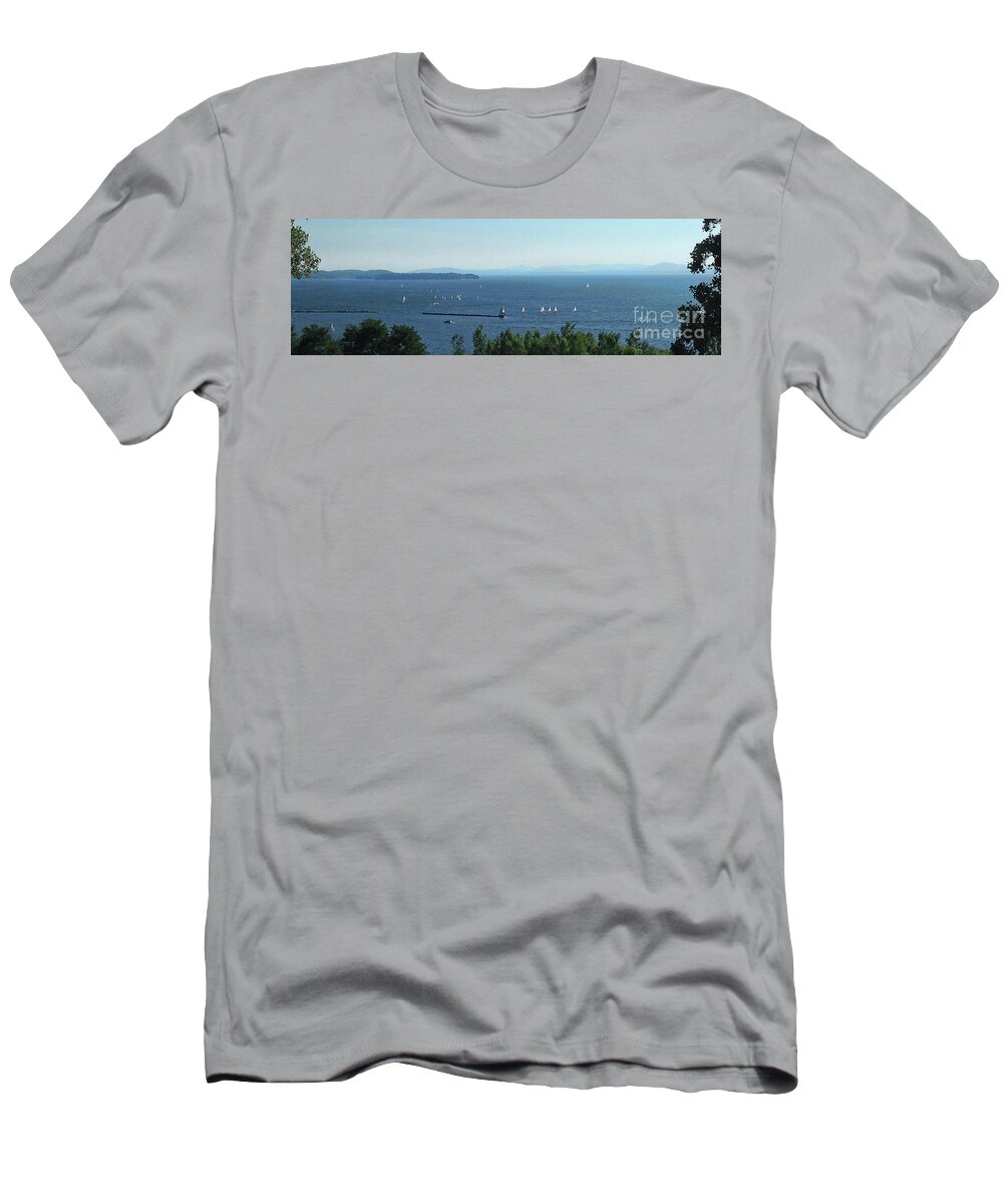 Sailboats T-Shirt featuring the photograph Sailboats by Lake Champlain Lighthouse Panorama by Felipe Adan Lerma