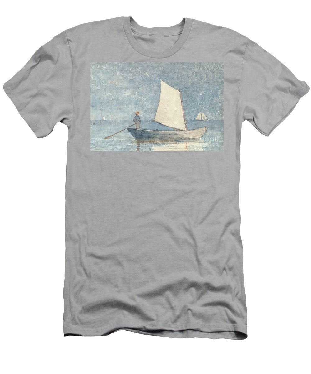 Boat T-Shirt featuring the painting Sailing a Dory by Winslow Homer