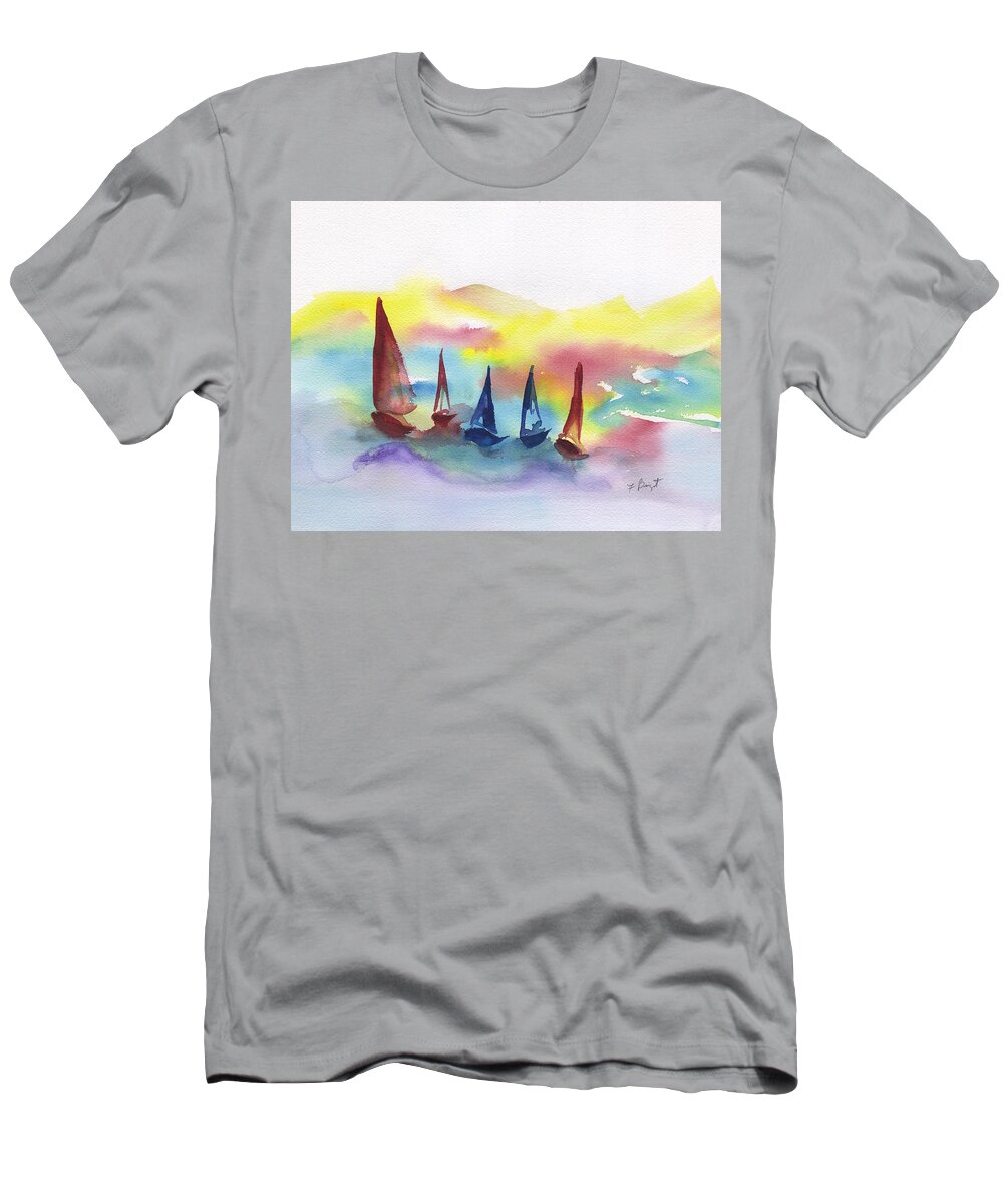 Sailing Abstract T-Shirt featuring the painting Sailing Abstract by Frank Bright