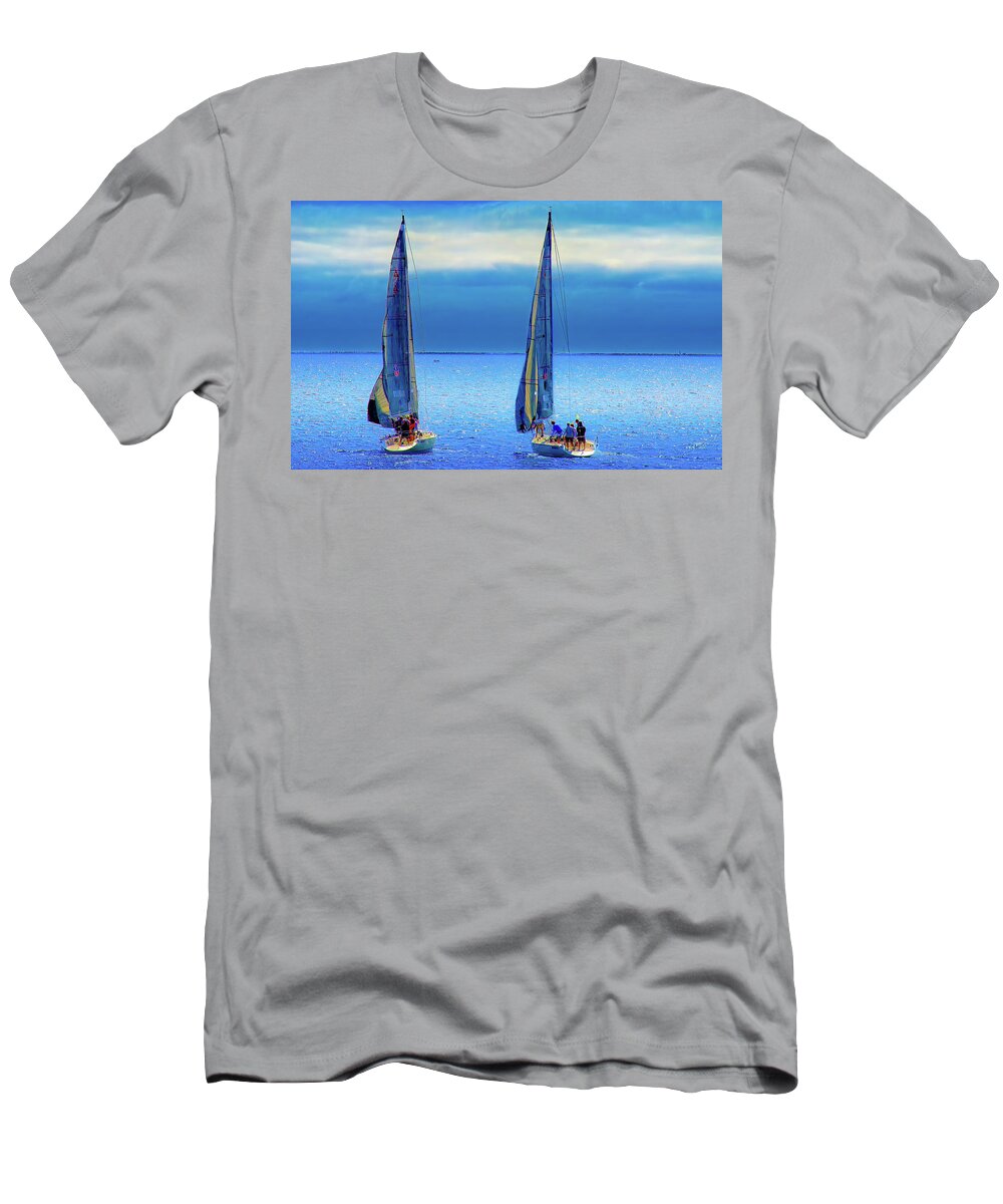 Sailing T-Shirt featuring the photograph Sailing in the Blue by Joseph Hollingsworth