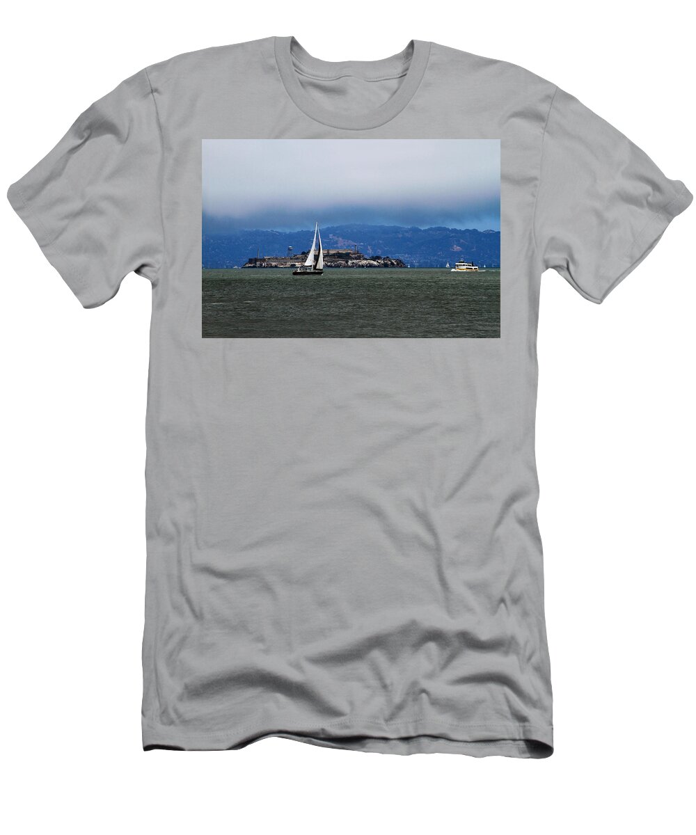 Bonnie Follett T-Shirt featuring the photograph Sailing Under the Fog by Bonnie Follett