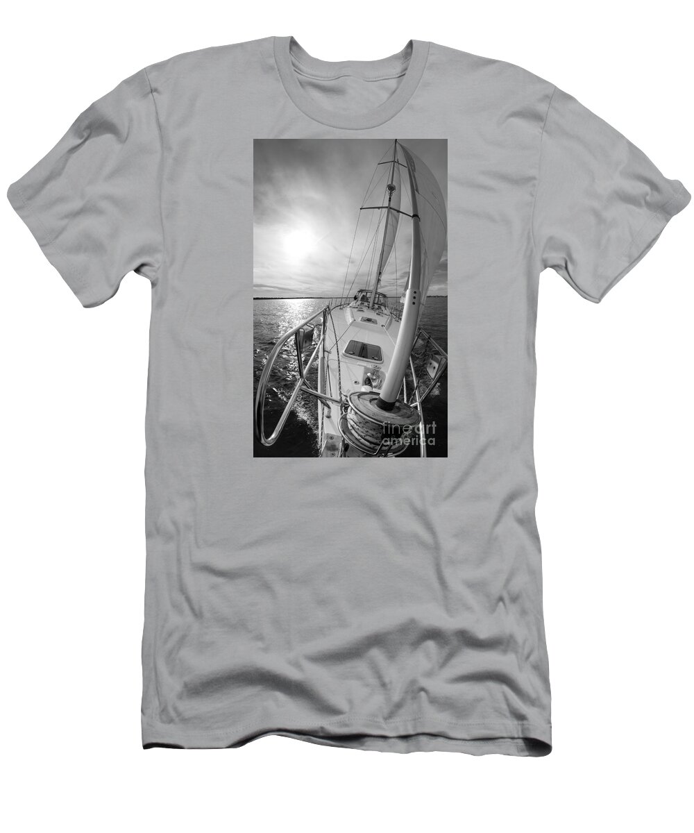 Sailing Yacht T-Shirt featuring the photograph Sailing Yacht Fate Beneteau 49 Black and White by Dustin K Ryan